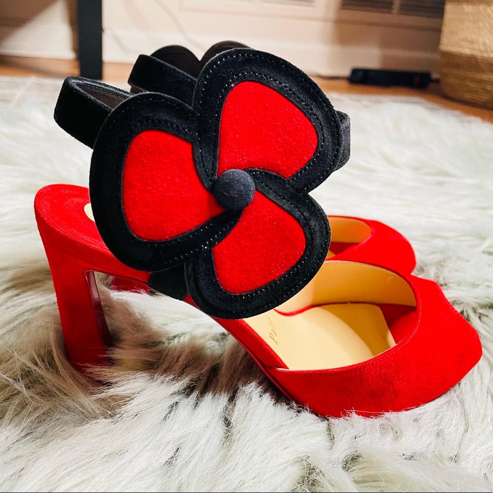 Christian Louboutin Suede Red Pansy Sandals Women’s Size 6